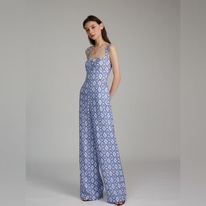 Saloni Rachel linen jumpsuit in delphiniums print, us 4 (uk8)